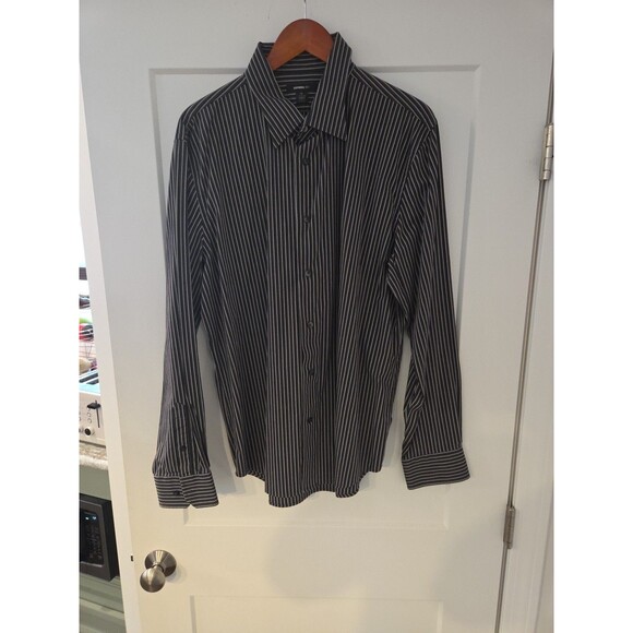 #68 Express 1MX Men Dress Shirt Modern Fit XL Extra Large Size(17-17 1/2) Blk/Gr - Picture 1 of 4